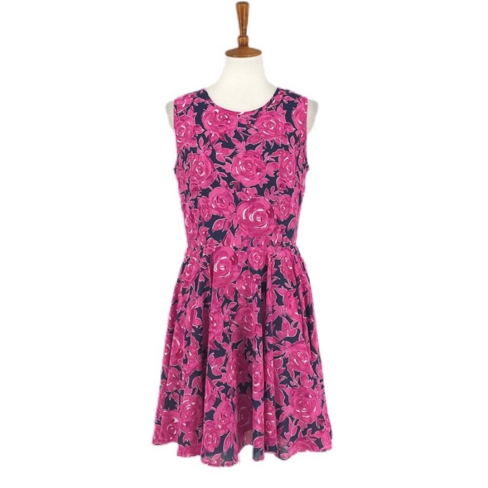 Maison Jules Pink Floral Print Fit and Flare Dress Sz L